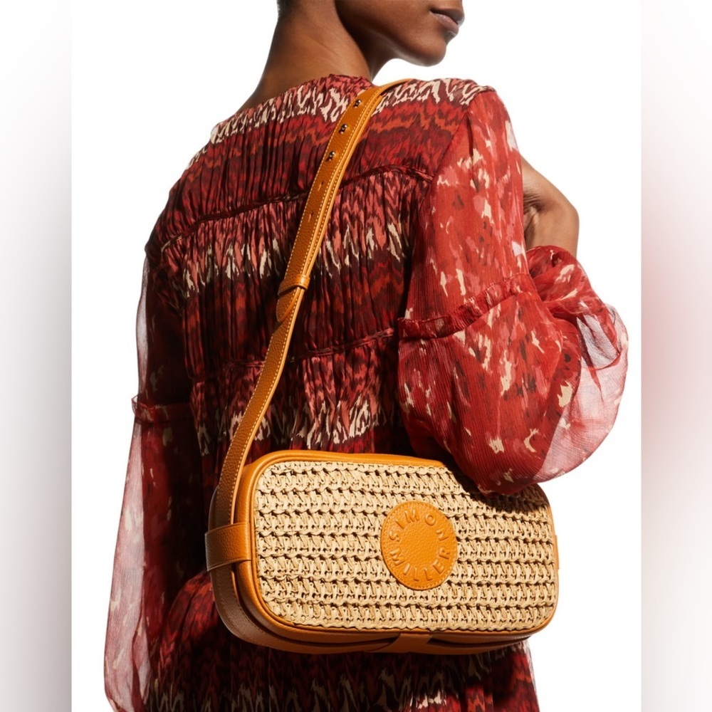 Simon Miller Sling Straw & Leather Camera Crossbody Bag